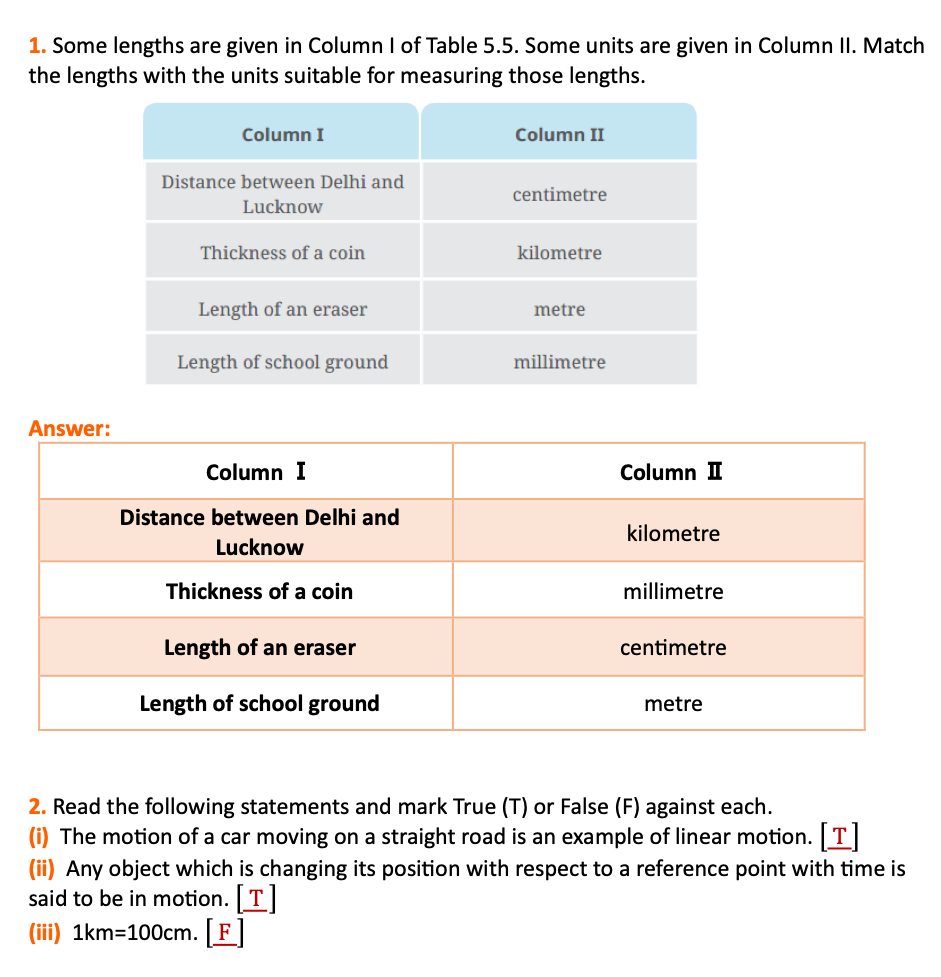 class 6 science chapter 5 question 1, 2
